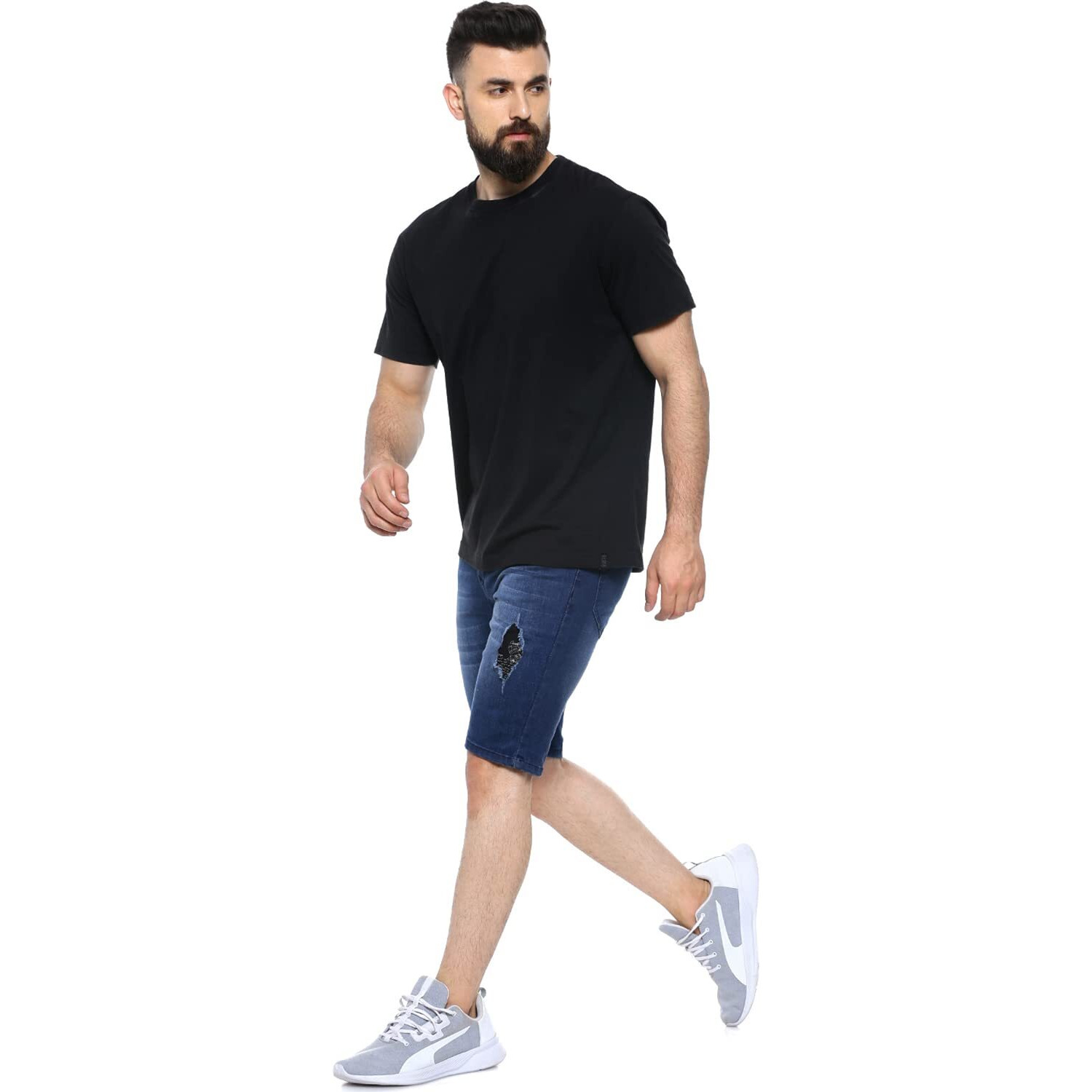 Campus Sutra Men's Denim Shorts For Regular Wear|Blue|Dark Wash|Mild Distress|Slim Fit|Denim Shorts Crafted With Comfort Fit And High-Performance For Everyday Casual Wear