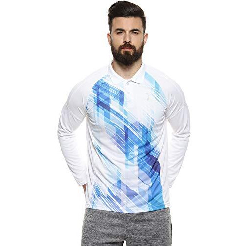 Campus Sutra Graphic Print Men Polo Neck White Blue Sports T-Shirt(Azcj20_Jrsub_M_Pln_Whbu_Az_S)