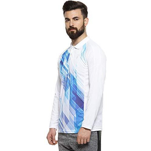 Campus Sutra Graphic Print Men Polo Neck White Blue Sports T-Shirt(Azcj20_Jrsub_M_Pln_Whbu_Az_S)