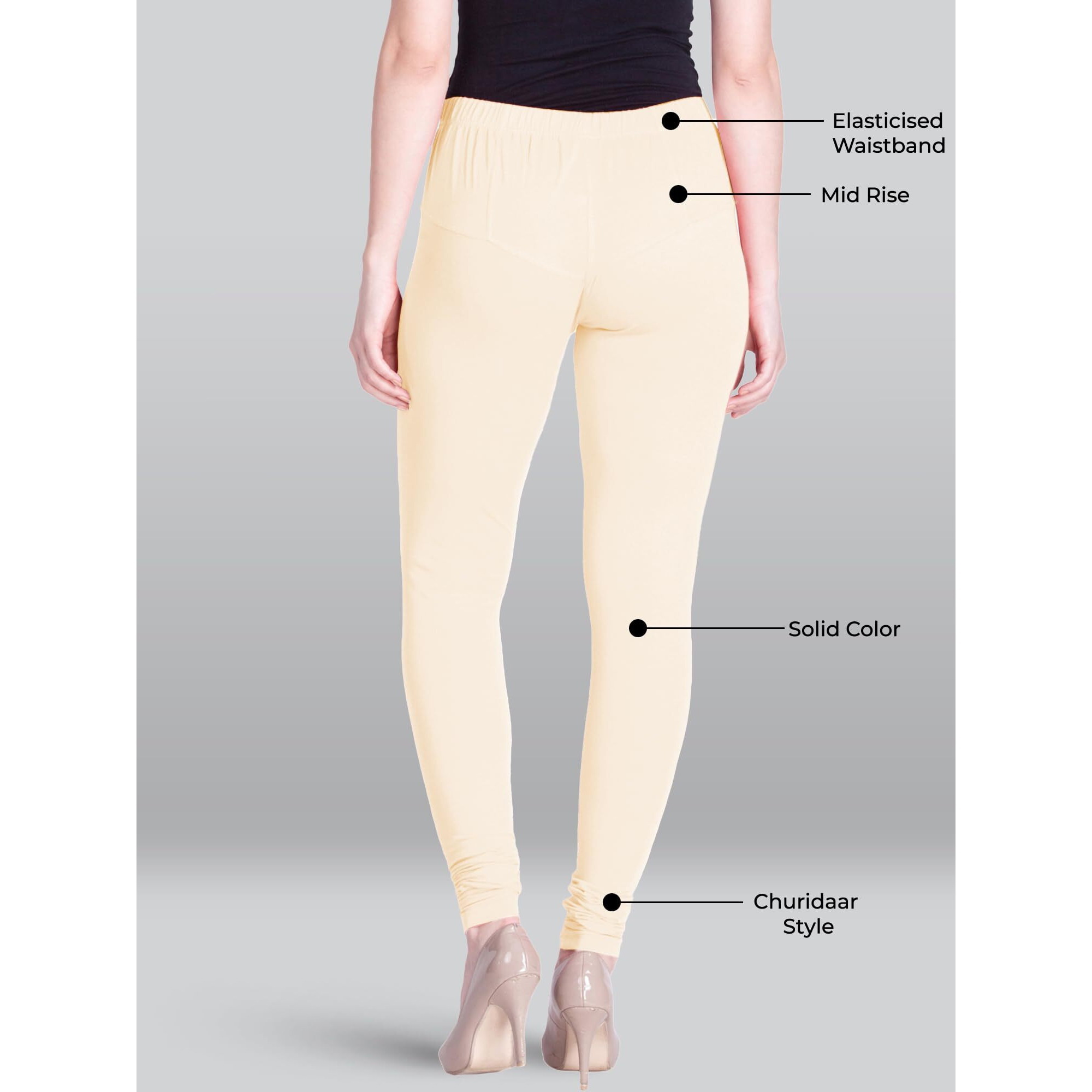 Lyra Women Solid Premium Cotton Churidar Leggings | Mid-Waist | Fashionwear