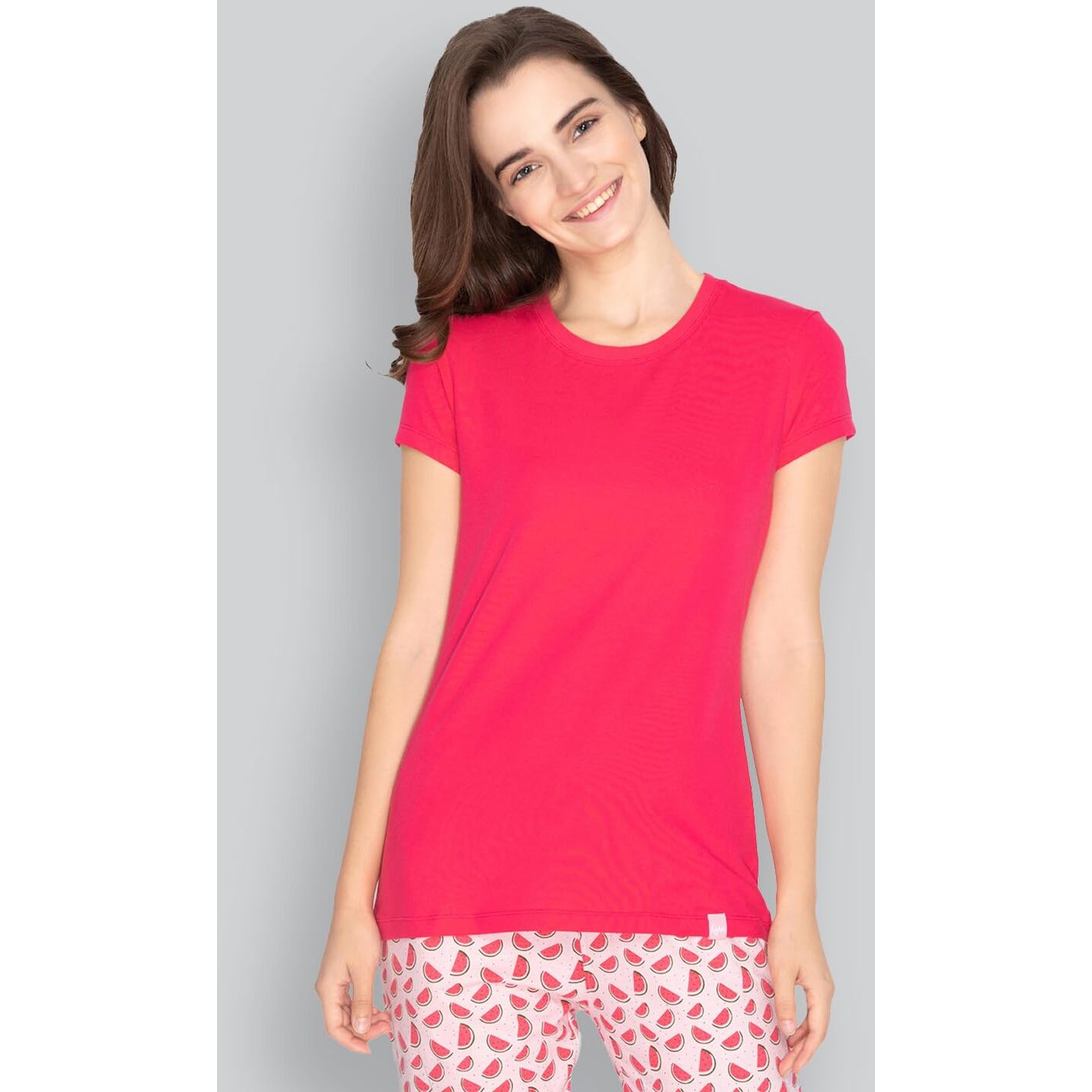 Lux Lyra Women's Plain Regular T-Shirt (Lyra_Rts_401_Fus_L_1Pc_Fuschia L)