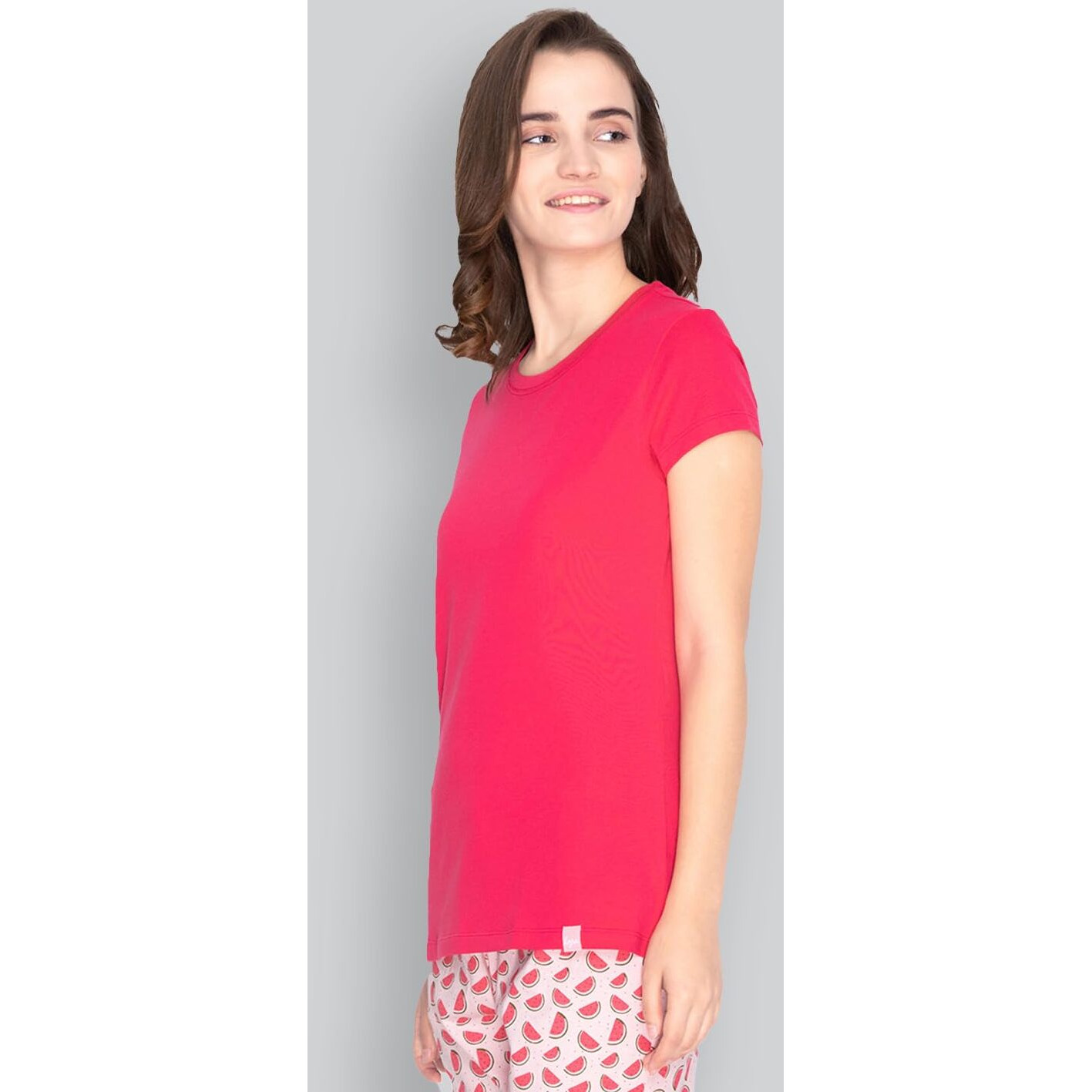 Lux Lyra Women's Plain Regular T-Shirt (Lyra_Rts_401_Fus_L_1Pc_Fuschia L)