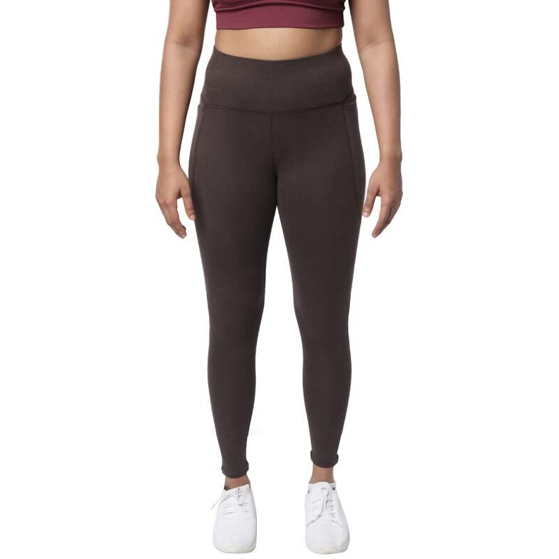 Blissclub Women Groove-In Cotton Skinny Ankle Length | Adjustable Inner Drawcord | 2 Deep Side Pockets | Cottonsoft Fabric | Mid Rise Leggings, Brown, Medium