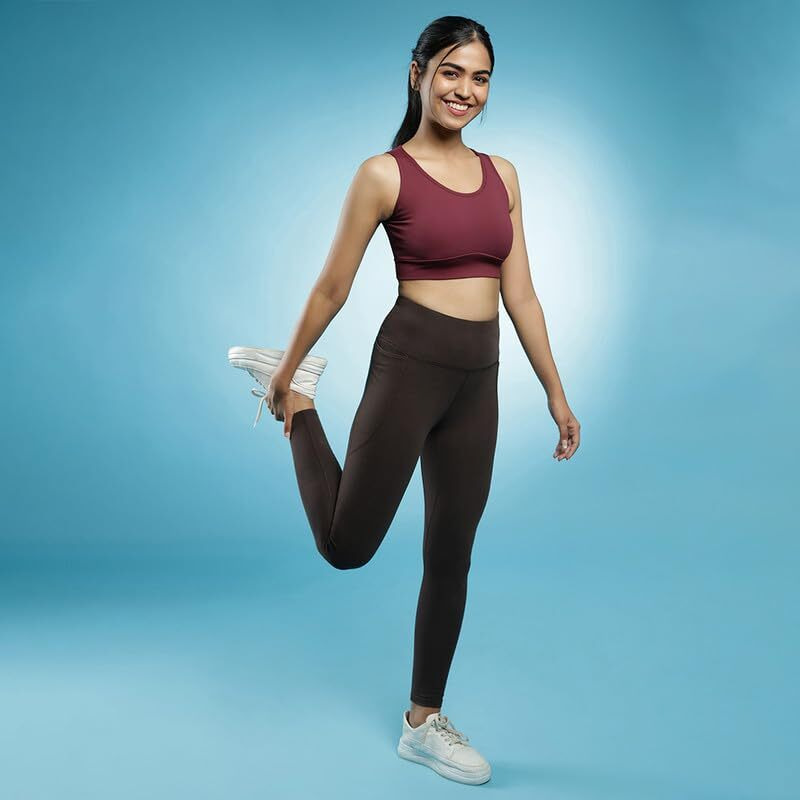 Blissclub Women Groove-In Cotton Skinny Ankle Length | Adjustable Inner Drawcord | 2 Deep Side Pockets | Cottonsoft Fabric | Mid Rise Leggings, Brown, Medium