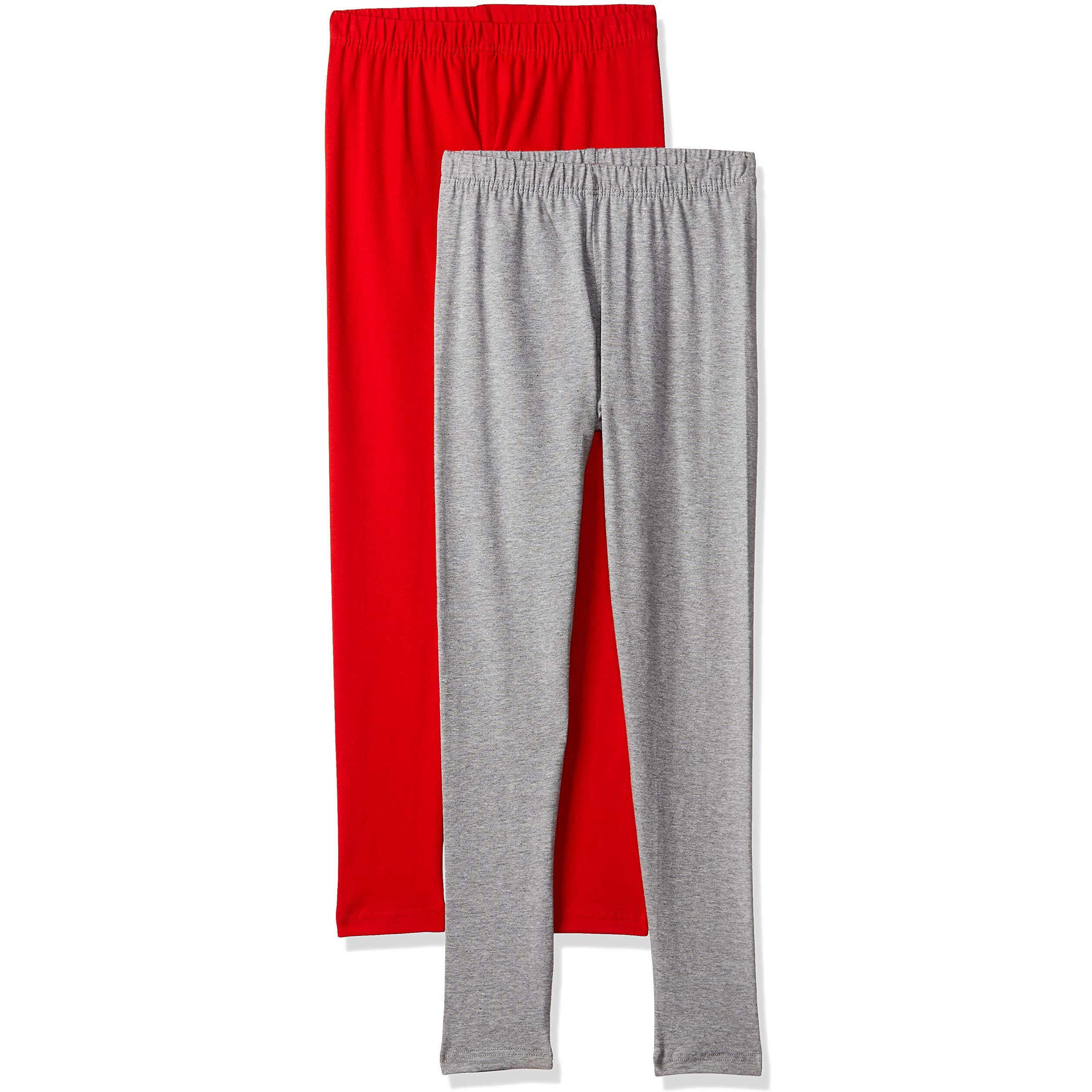 Lyra Girl's Cotton Leggings (Pack Of 2) Kl_2Pc_Red & Grey Mellange_5-6Y