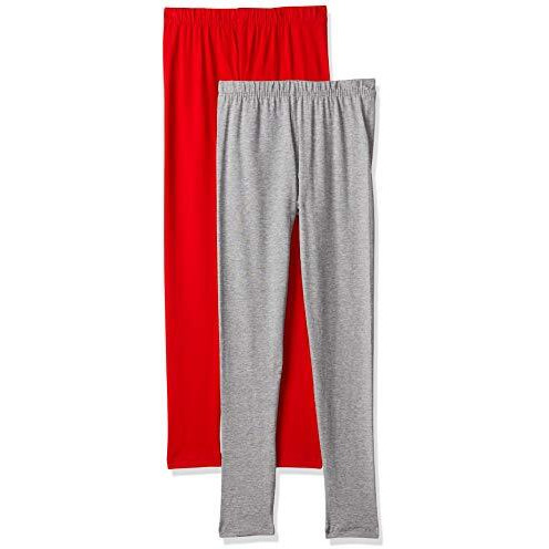Lyra Girl's Cotton Leggings (Pack Of 2) Kl_2Pc_Red & Grey Mellange_5-6Y