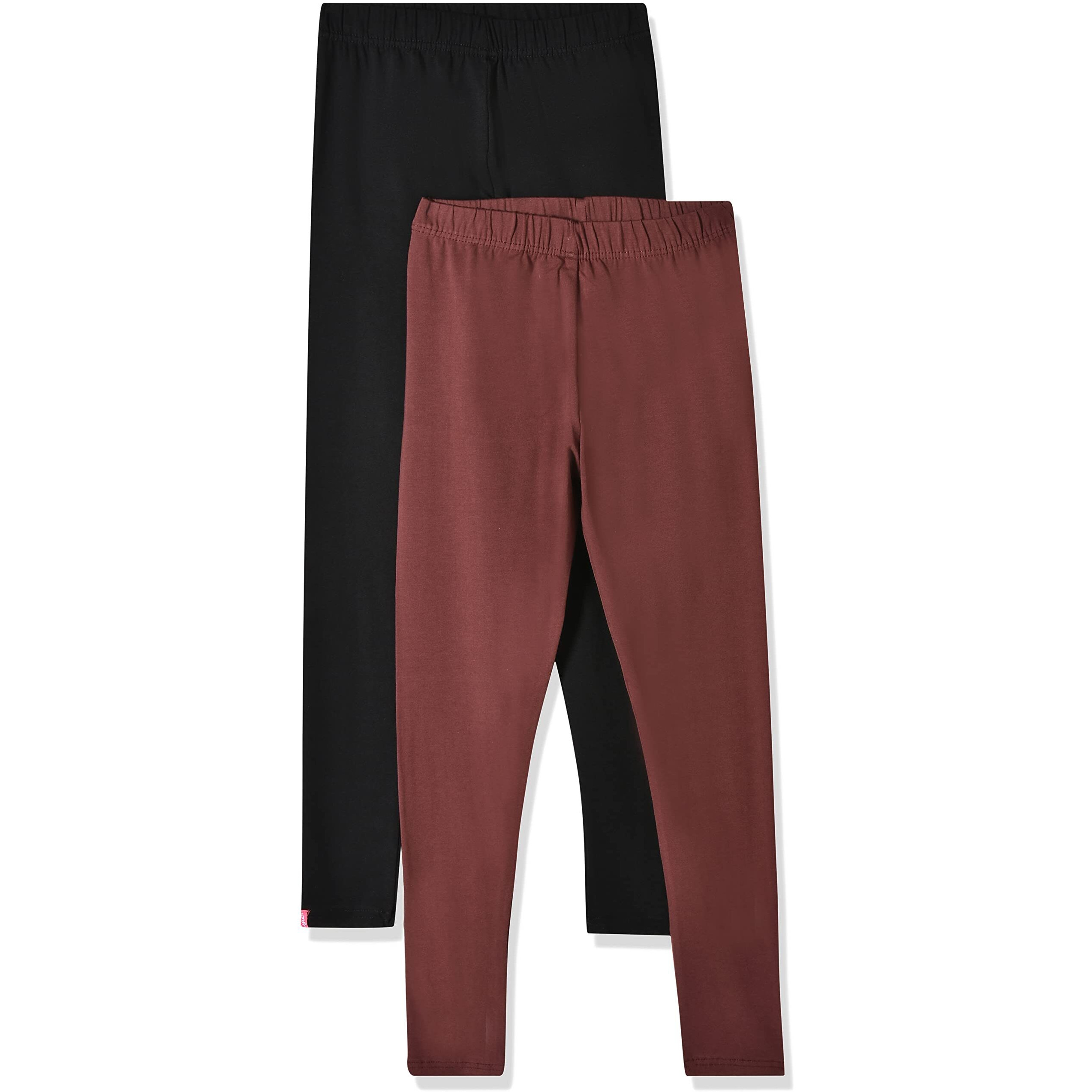 Lyra Girl's Cotton Leggings (Pack Of 2) Kl_2Pc_Black & Hot Chocolate_9-10Y