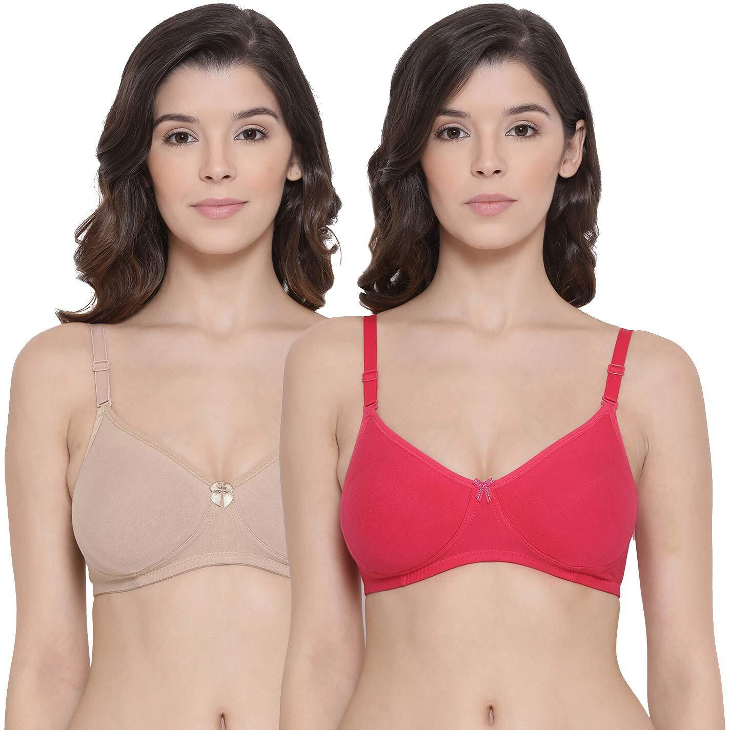 Lyra Women's Non-Padded Secret Support Bra-514 Full Coverage Bra 514_2Pc_Skin & Fuschia_38B