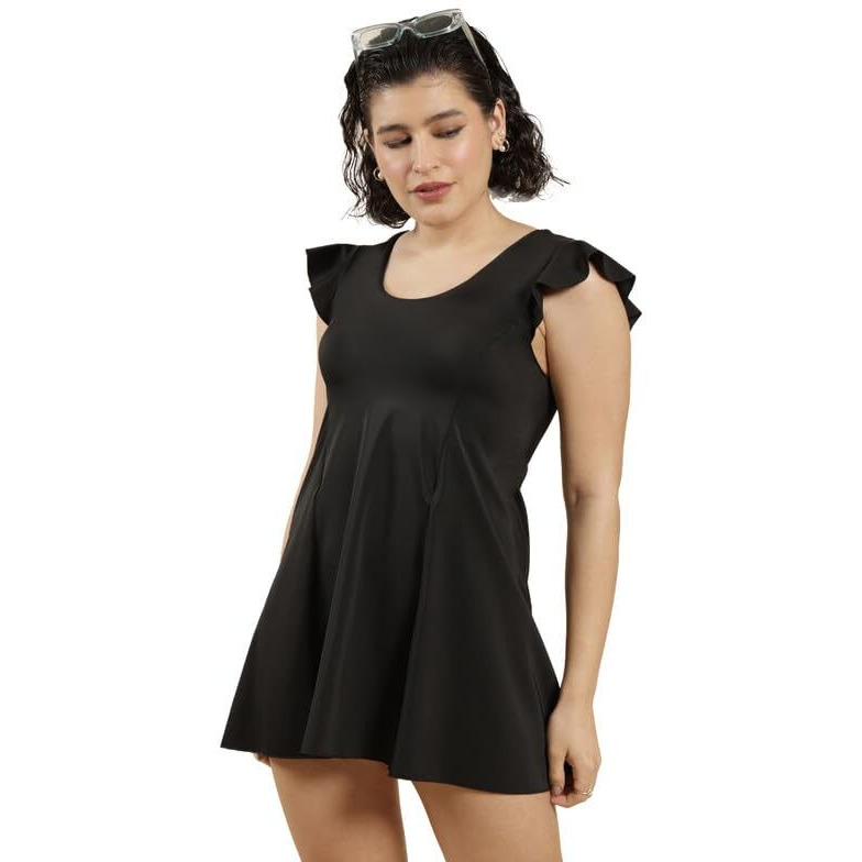 Bliss Swim Dress, Flutter Sleeves, High Back, Upf 40+, In-Built Cups