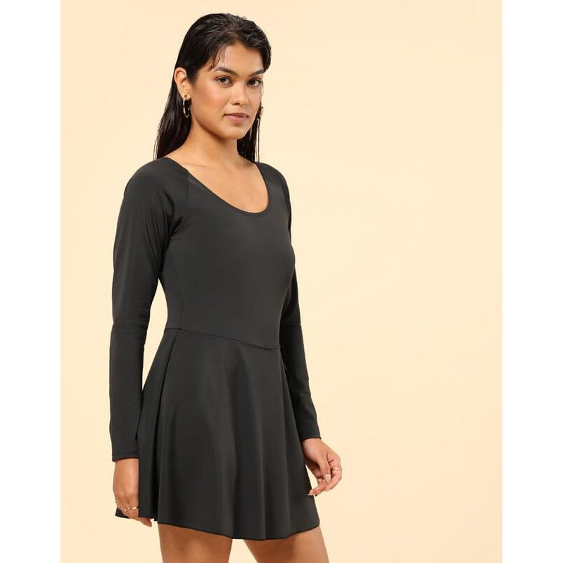 Bliss Swim Dress - Full Sleeves, Upf 50+ Sun Protection, In-Built Cups, In-Built Shorts, Overlapped Slit In Skirt, Cinched Waist