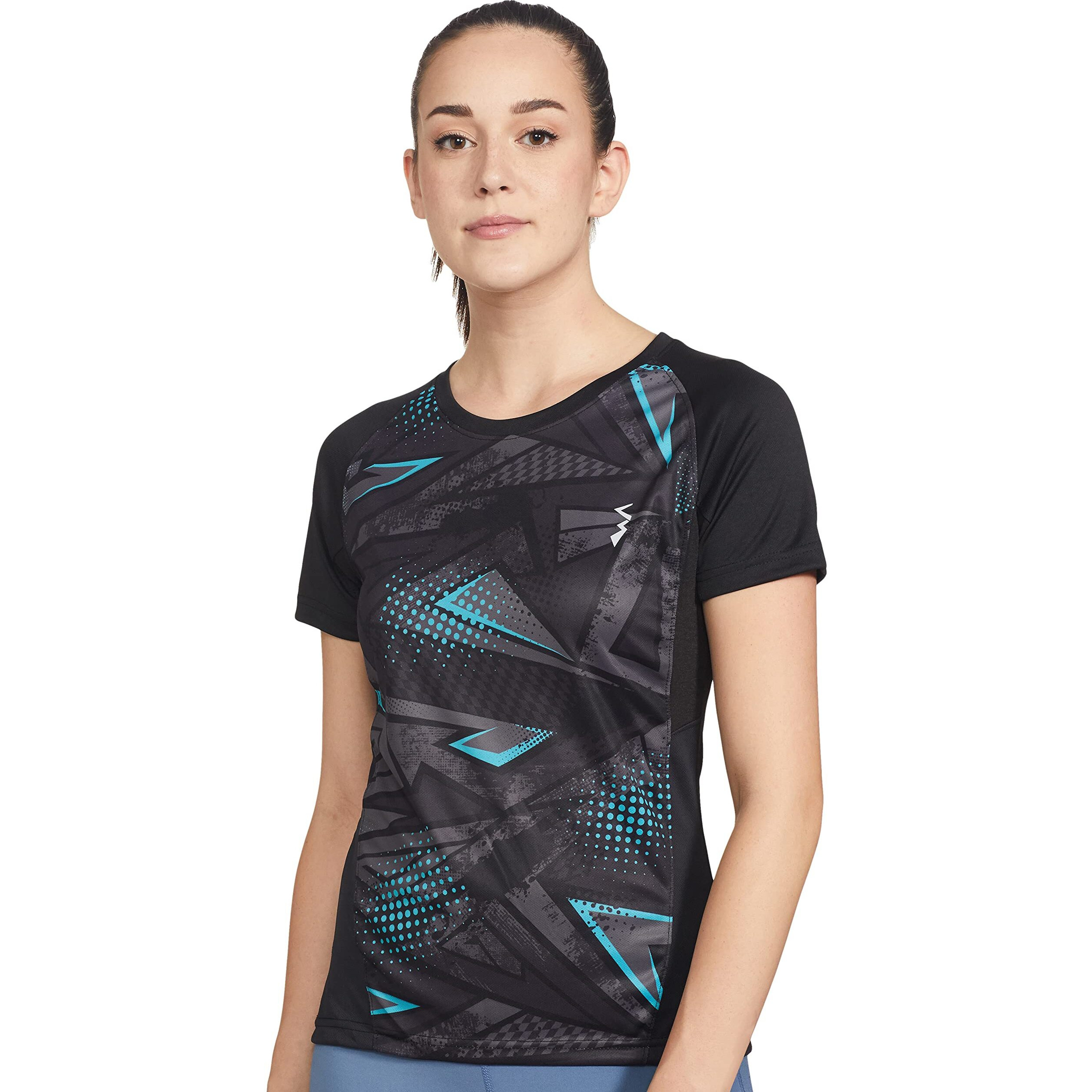Campus Sutra Graphic Print Women Round Neck Black Sports Jersey(Az18Csj_Jrsub03_W_Pln_Bl_Az_S)