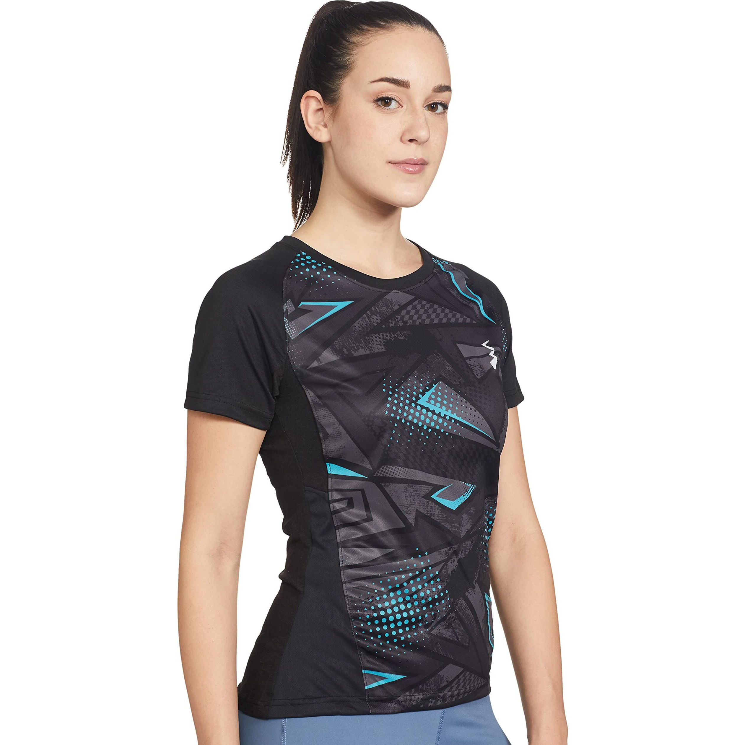 Campus Sutra Graphic Print Women Round Neck Black Sports Jersey(Az18Csj_Jrsub03_W_Pln_Bl_Az_S)