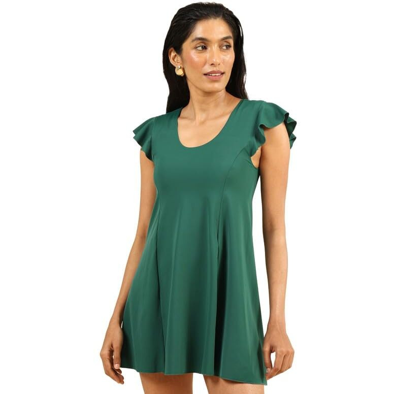 Bliss Swim Dress, Flutter Sleeves, High Back, Upf 40+, In-Built Cups