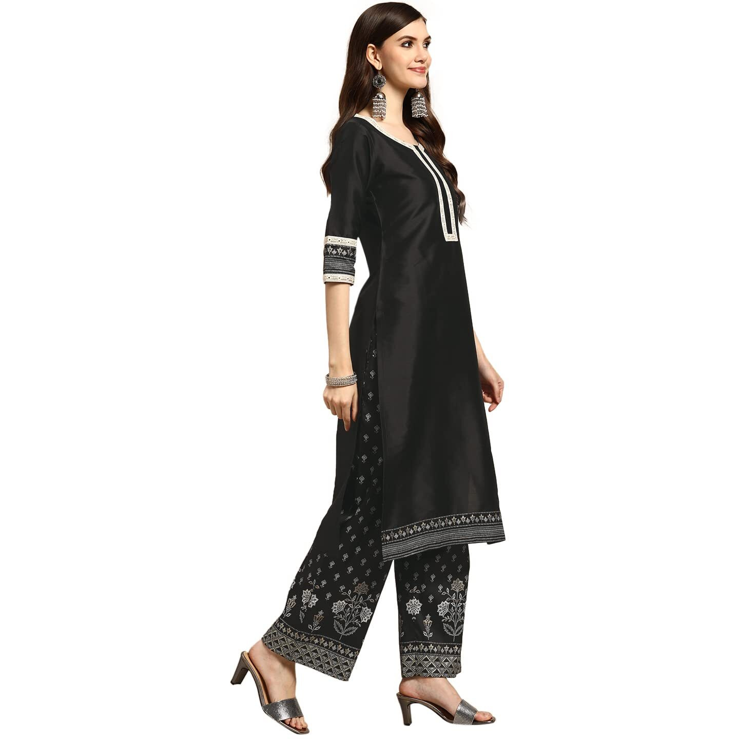 Gerua Women's Silk Blend Salwar Suit Set (Gs768_Black_S)