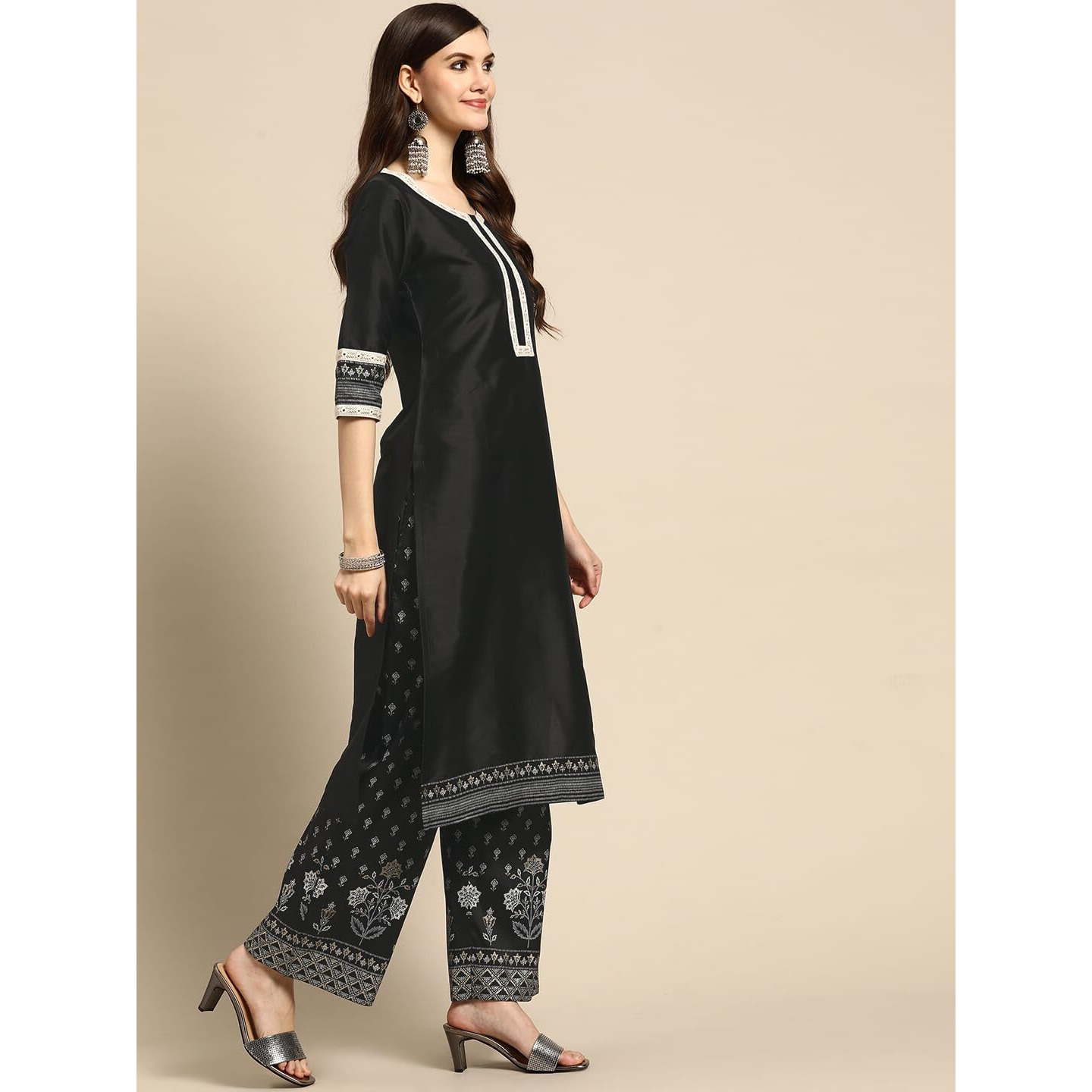 Gerua Women's Silk Blend Salwar Suit Set (Gs768_Black_S)