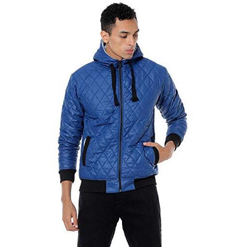 Campus Sutra Men's Black Solid Quilted Puffer Regular Fit Bomber Jacket For Winter Wear | Hooded Collar | Full Sleeve | Zipper | Casual Jacket For Man | Western Stylish Jacket For Men