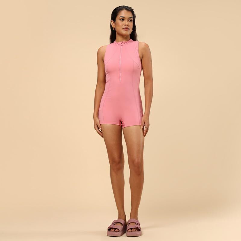 Bliss Swimsuit - Sleeveless, Shorts That Don'T Ride Up, Zippered Front, Racerback Design, Upf 50+ Sun Protection, Full Coverage, In-Built Stitched Cups