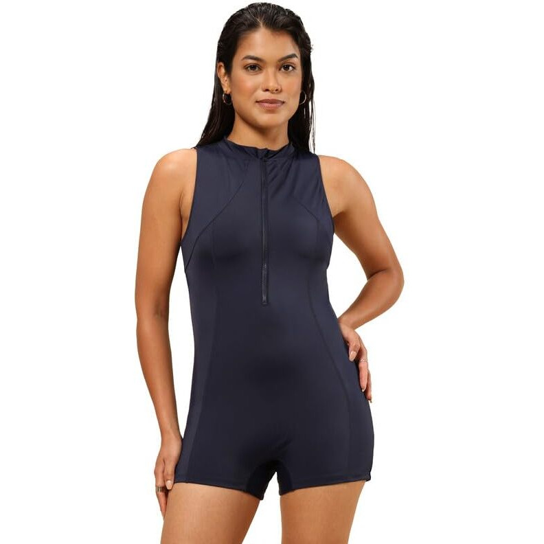 Bliss Swimsuit - Sleeveless, Shorts That Don'T Ride Up, Zippered Front, Racerback Design, Upf 50+ Sun Protection, Full Coverage, In-Built Stitched Cups