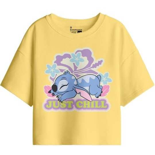 Bon Organik Girl's Oversized Fit T-Shirt (Bon16120_Yellow