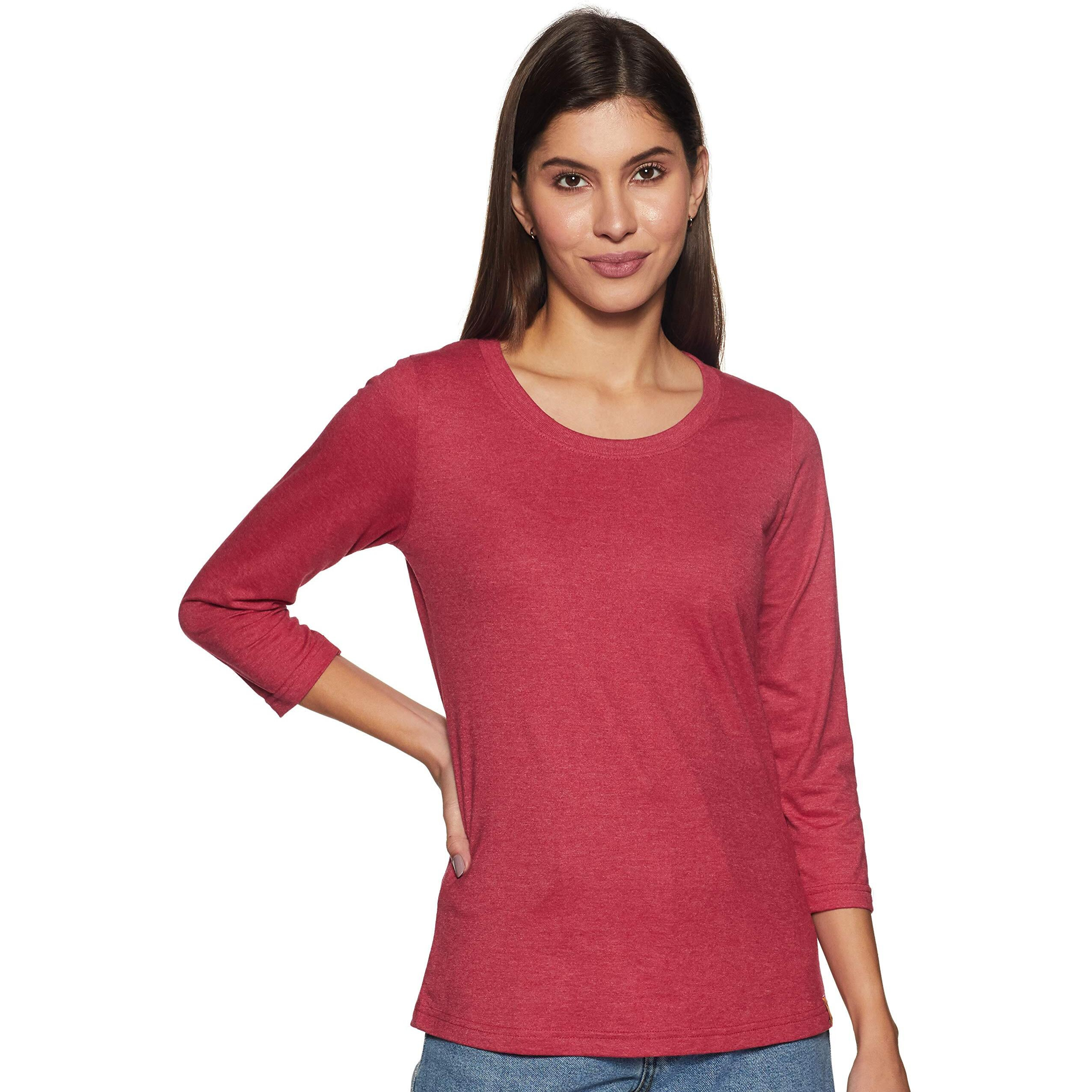 Campus Sutra Maroon Women Round Neck Quarter Sleeve T-Shirt (Ss15Mel_Rnqs_W_Pln_Ma_S)