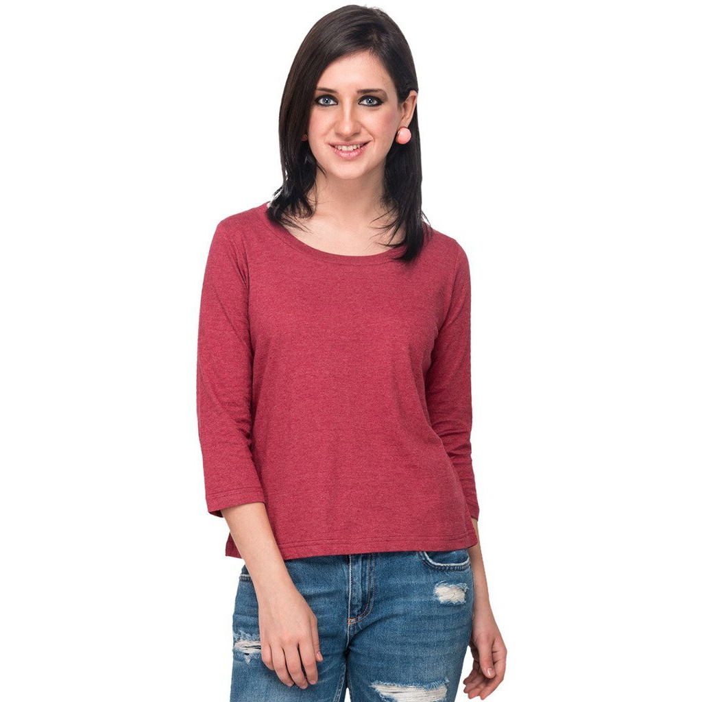 Campus Sutra Maroon Women Round Neck Quarter Sleeve T-Shirt (Ss15Mel_Rnqs_W_Pln_Ma_S)