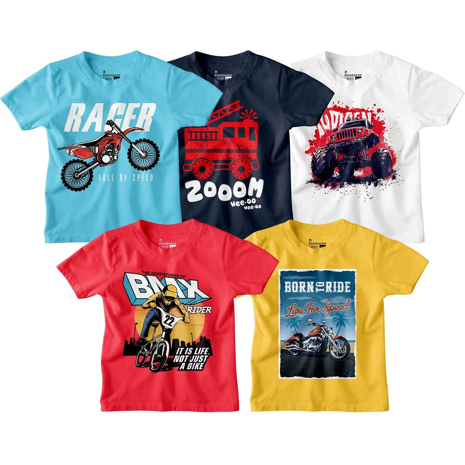 Boy Graphic Printed Pack Of 5 Combo Tees (Bon15056_6-7Y)