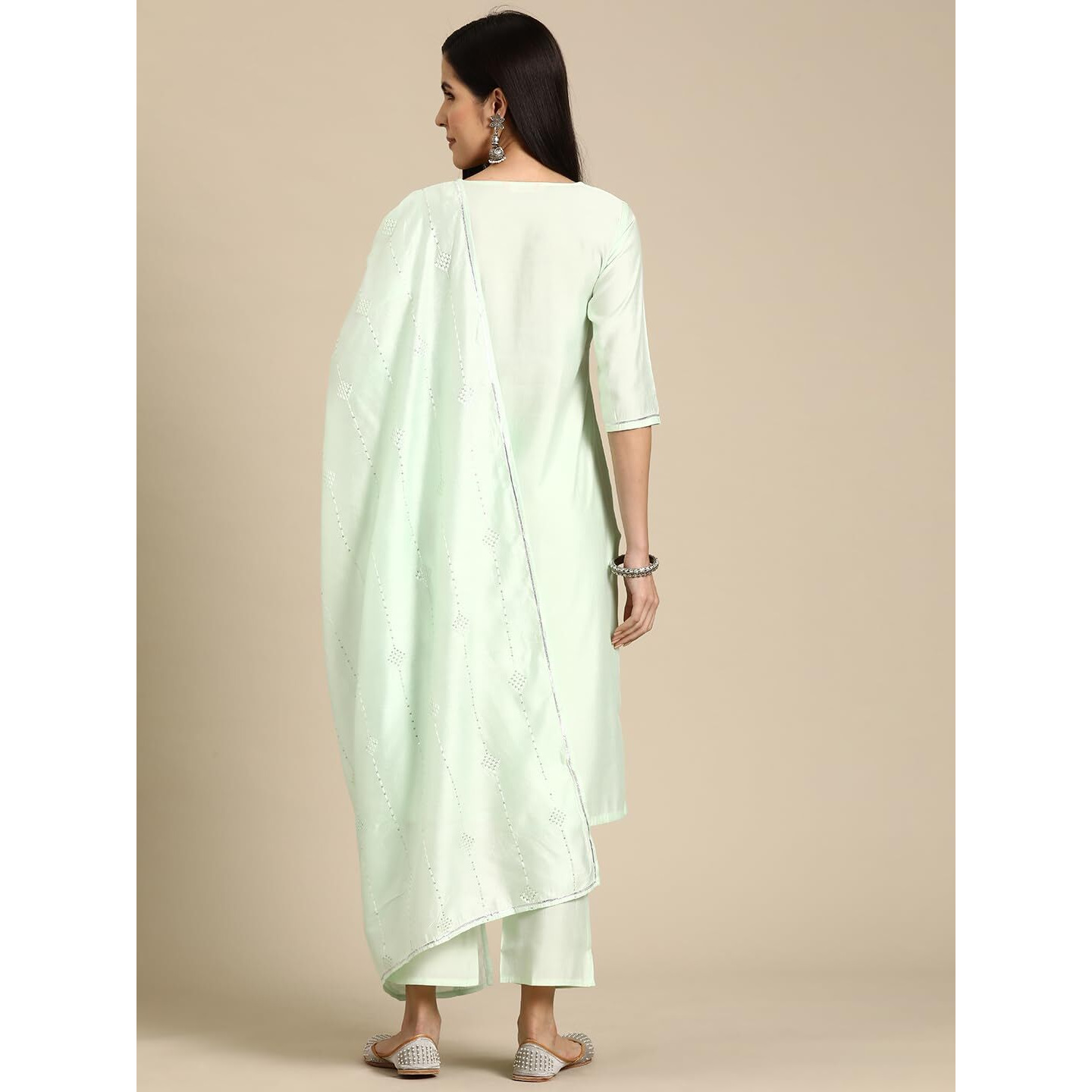 Libas Gerua Womens Yoke Design Silk Blend Straight Kurta With Trousers And Dupatta