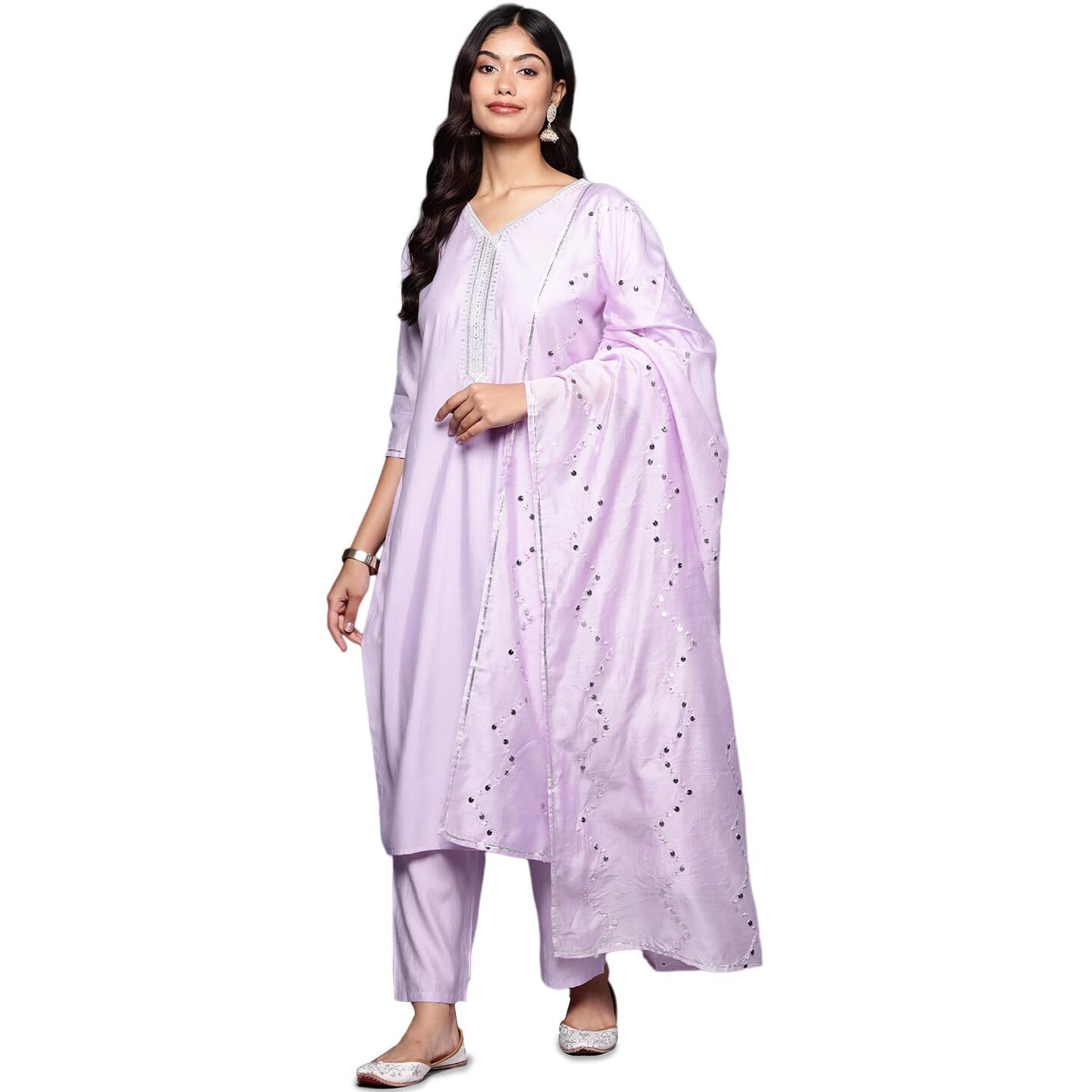 Libas Gerua Womens Yoke Design Silk Blend Straight Kurta With Trousers And Dupatta