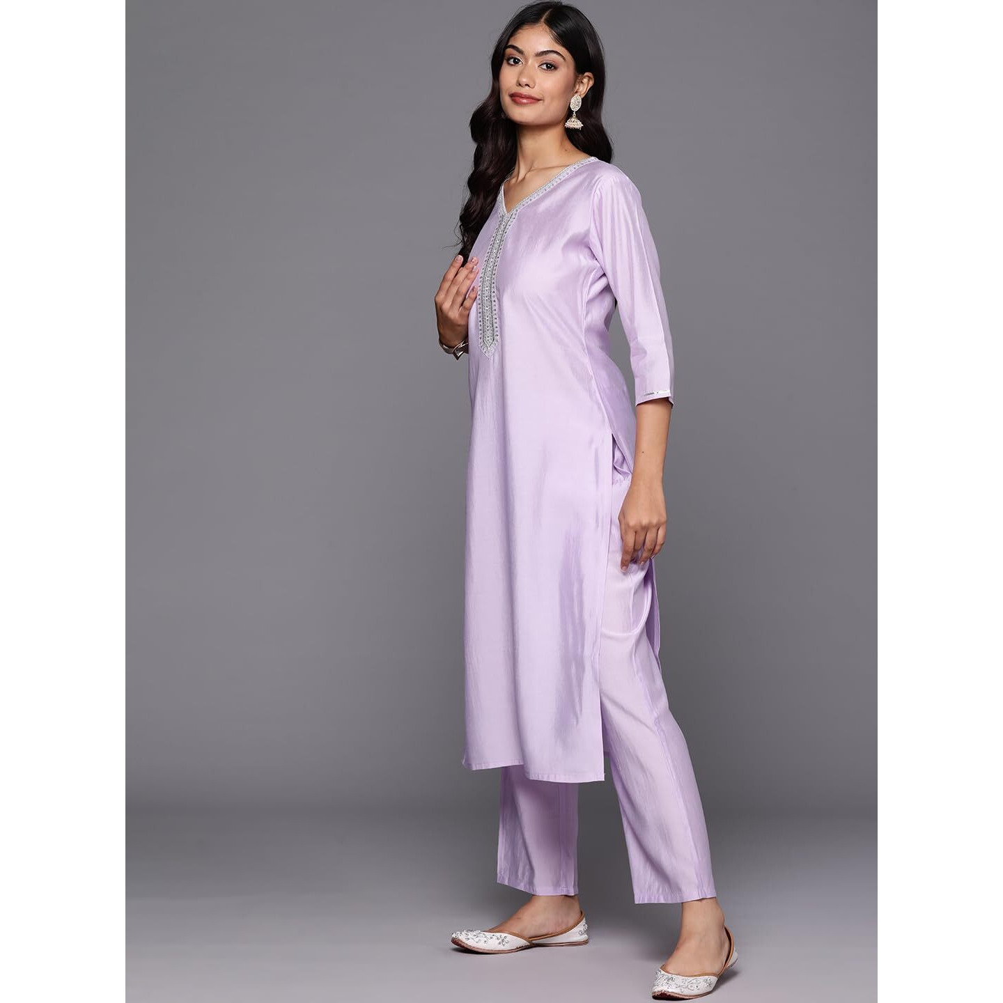 Libas Gerua Womens Yoke Design Silk Blend Straight Kurta With Trousers And Dupatta