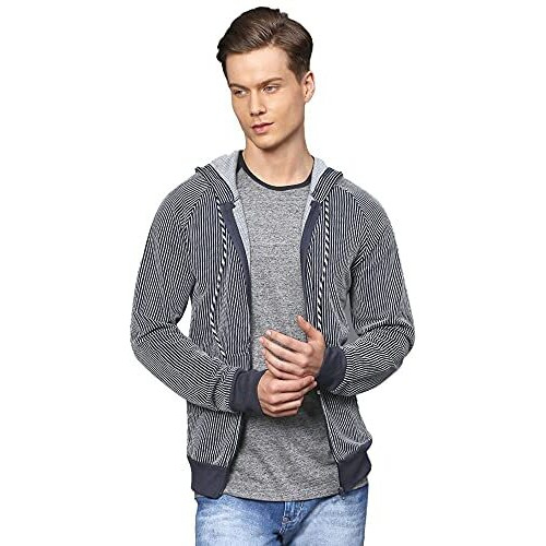 Campus Sutra Men Blue Striped Full Sleeve Stylish Casual Sweatshirts