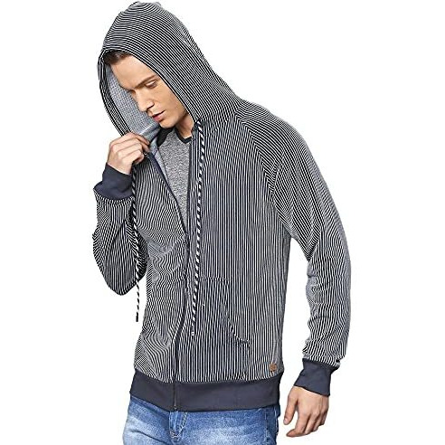 Campus Sutra Men Blue Striped Full Sleeve Stylish Casual Sweatshirts