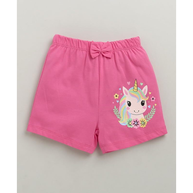 Bumzee Girls Cotton Above Knee Length Shorts Pack Of 3 Green & Pink - 3-4 Years (Peb10446G-Grn)