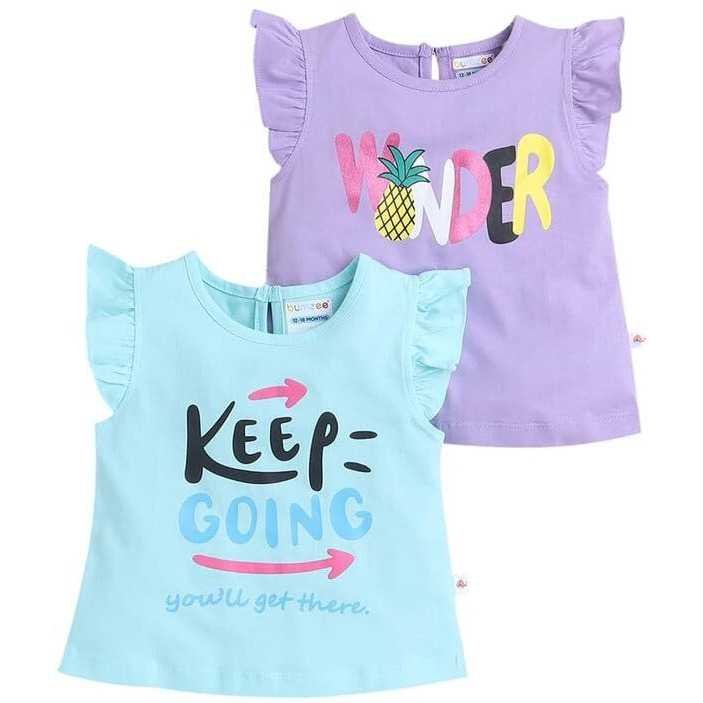 Bumzee Aqua Blue & Lavender Girls Sleeveless T-Shirts Pack Of 2 Age - 12-18 Months (Peb9357D-Abl.Lvd)