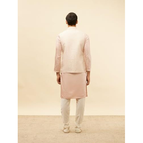 Manyavar Mens Pink Brocade Jacquard Jacket