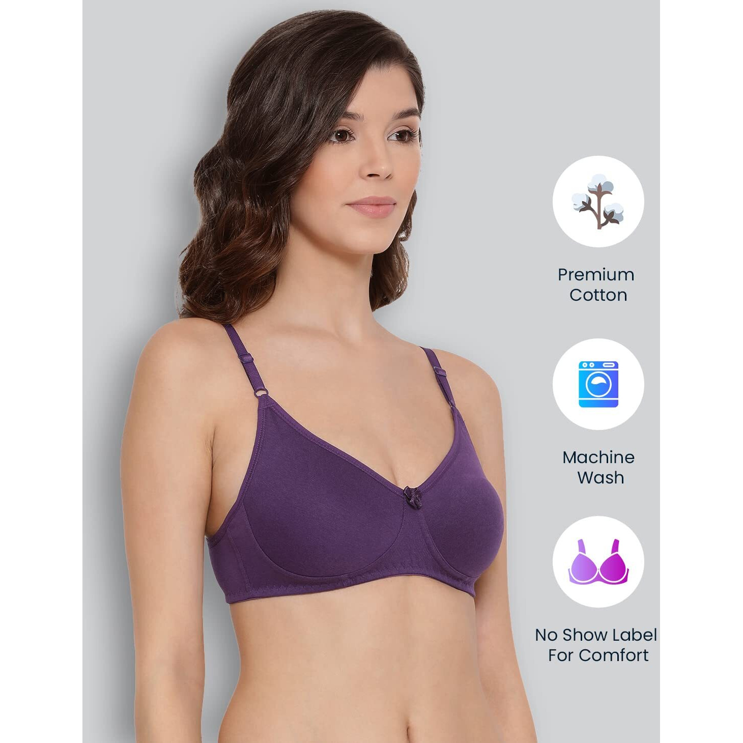 Lyra Women's Cotton Non Padded Wire Free Seamless Bra Violet
