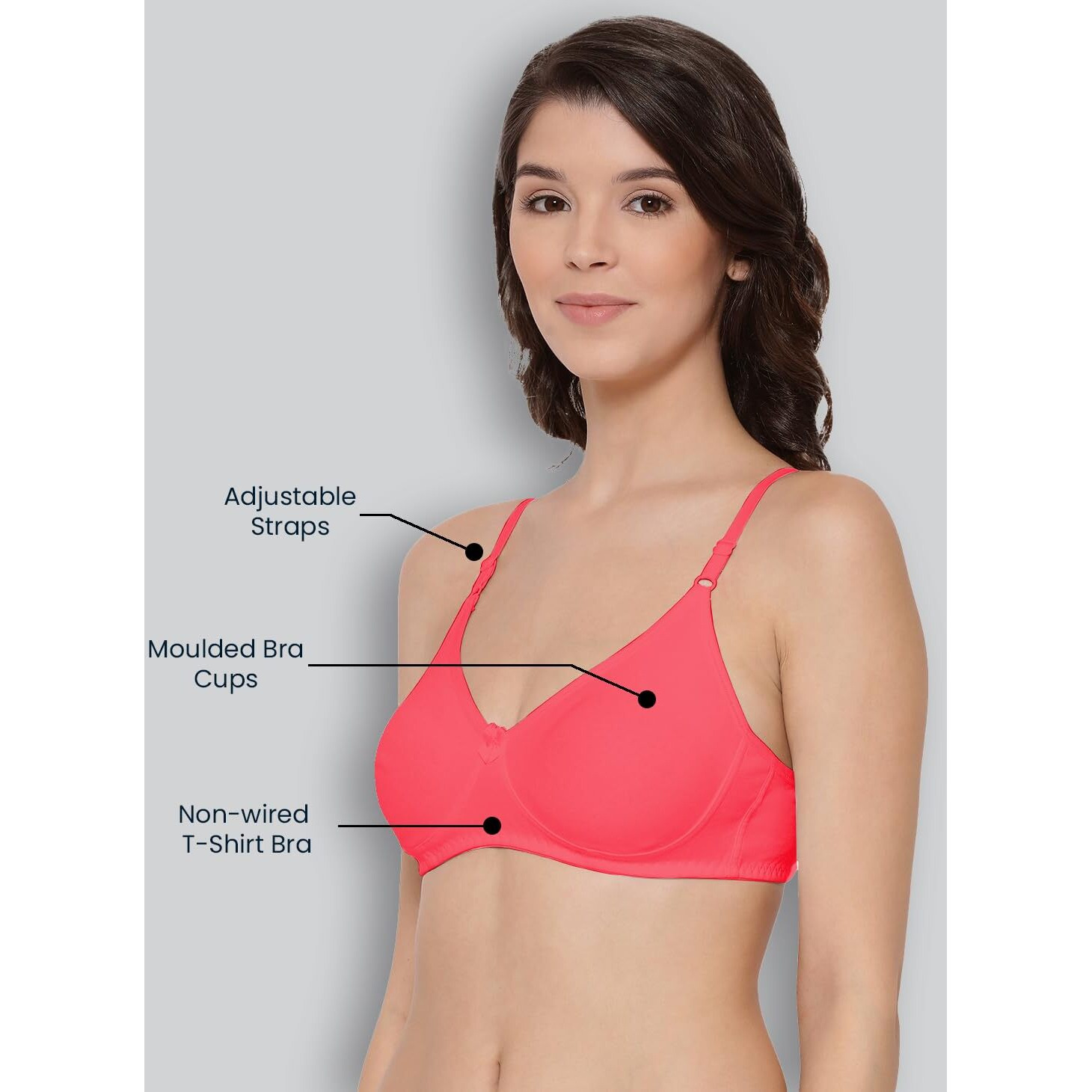 Lyra Women's Cotton Non Padded Wire Free Seamless Bra Peach Blossom