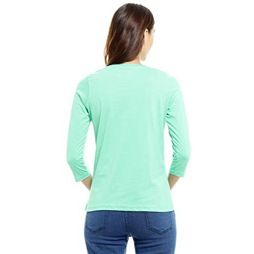 Campus Sutra Green Women Round Neck Quarter Sleeve T-Shirt Dare To Be Different (Ss15Mel_Rnqs_W_Dt_Sg_L)