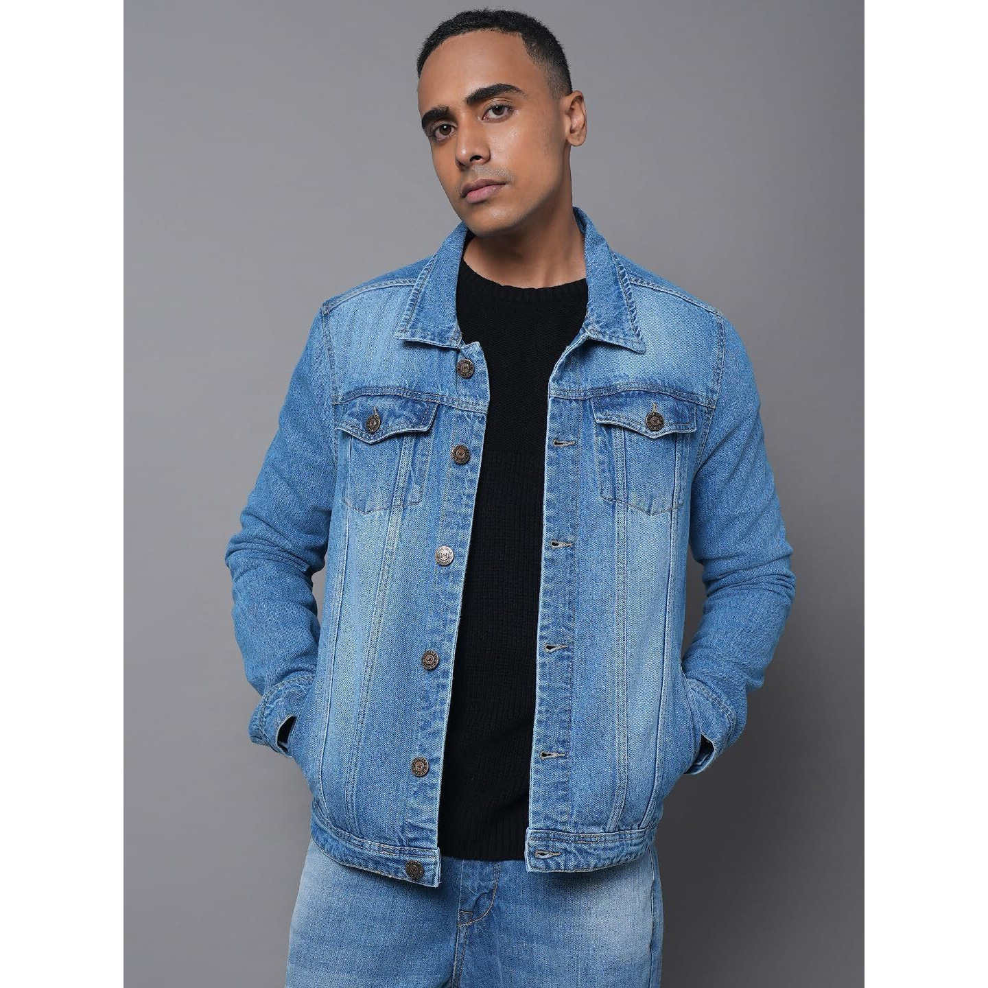 High Star Cotton Men's Full Length Jacket (Hsjkt115_D_S_Blue_S)