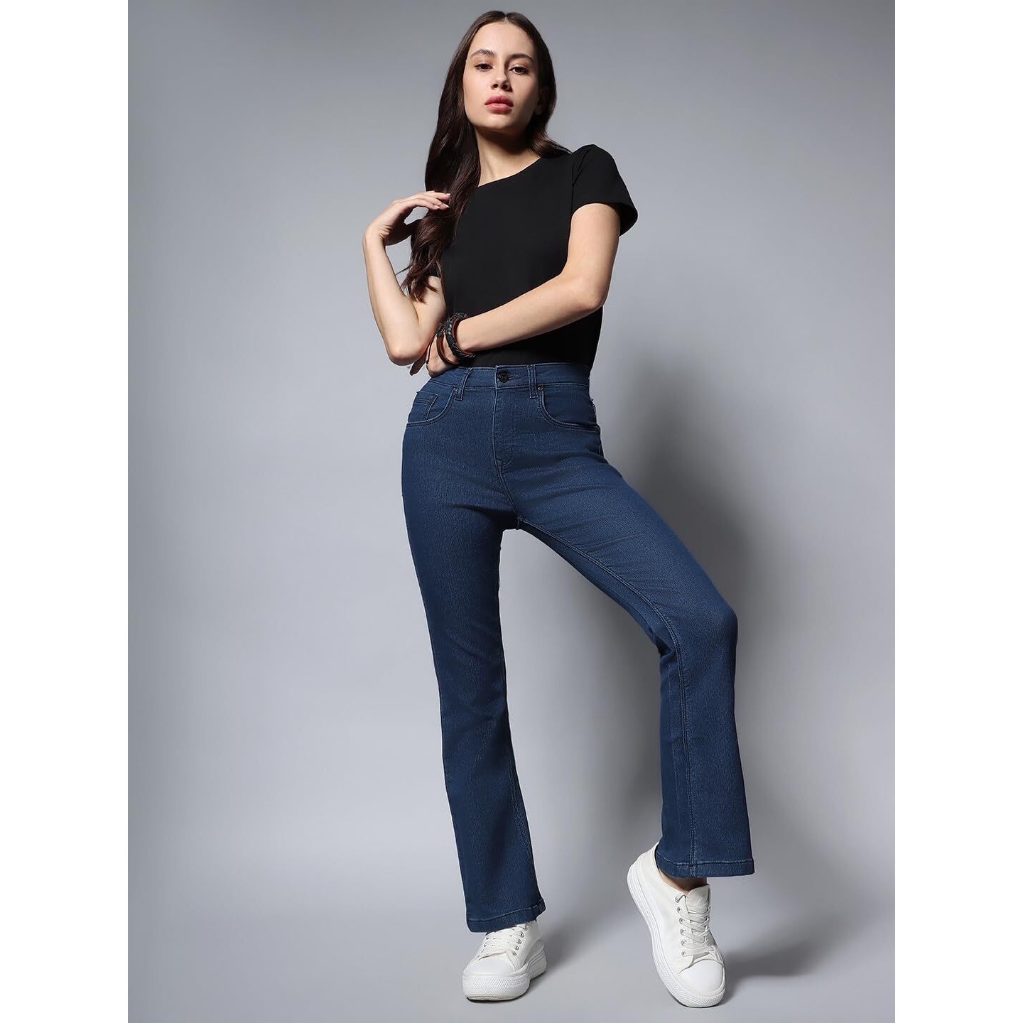 High Star Clothing Women High Rise Bootcut Stretchable Jeans(Blue-1, 34)