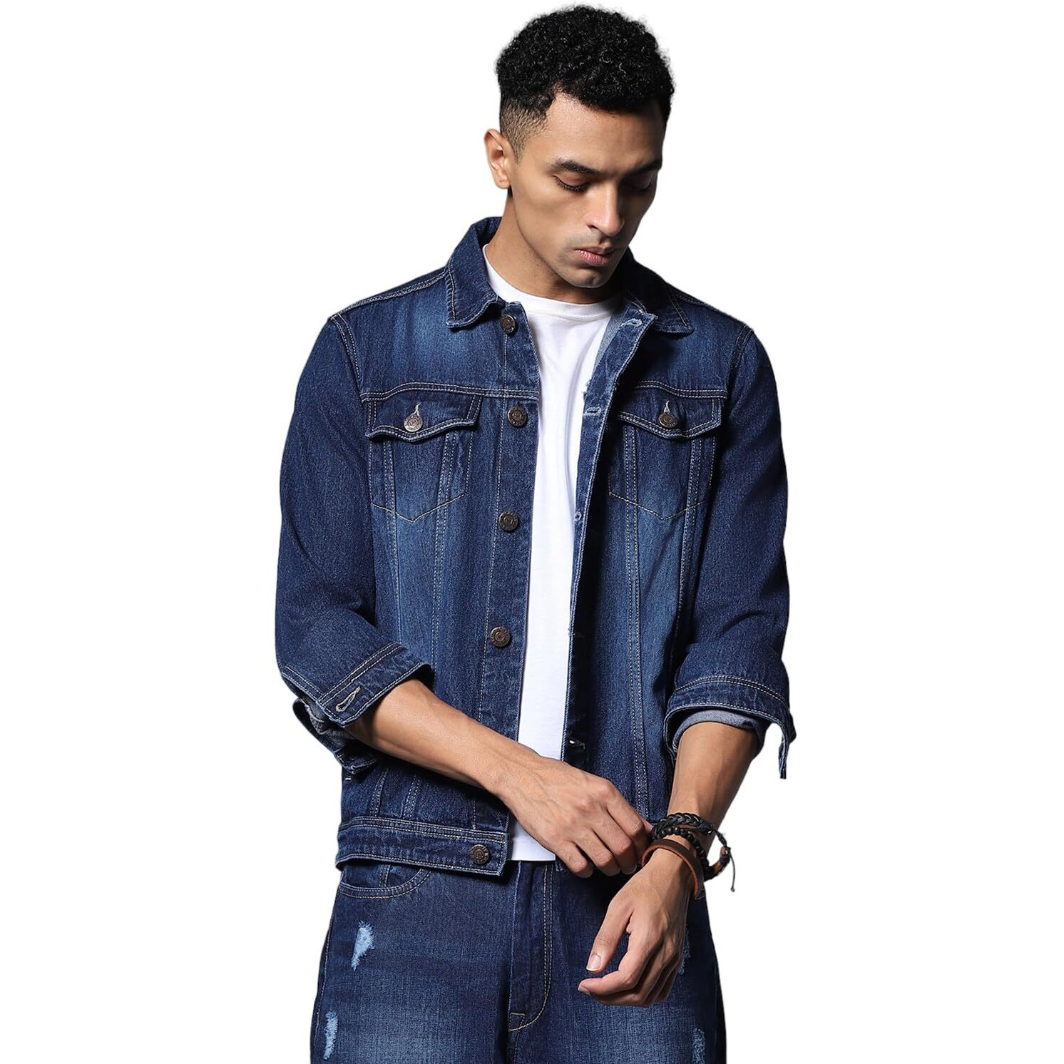 High Star Cotton Men's Biker Standard Length Jacket (Hsjkt805_Blue27