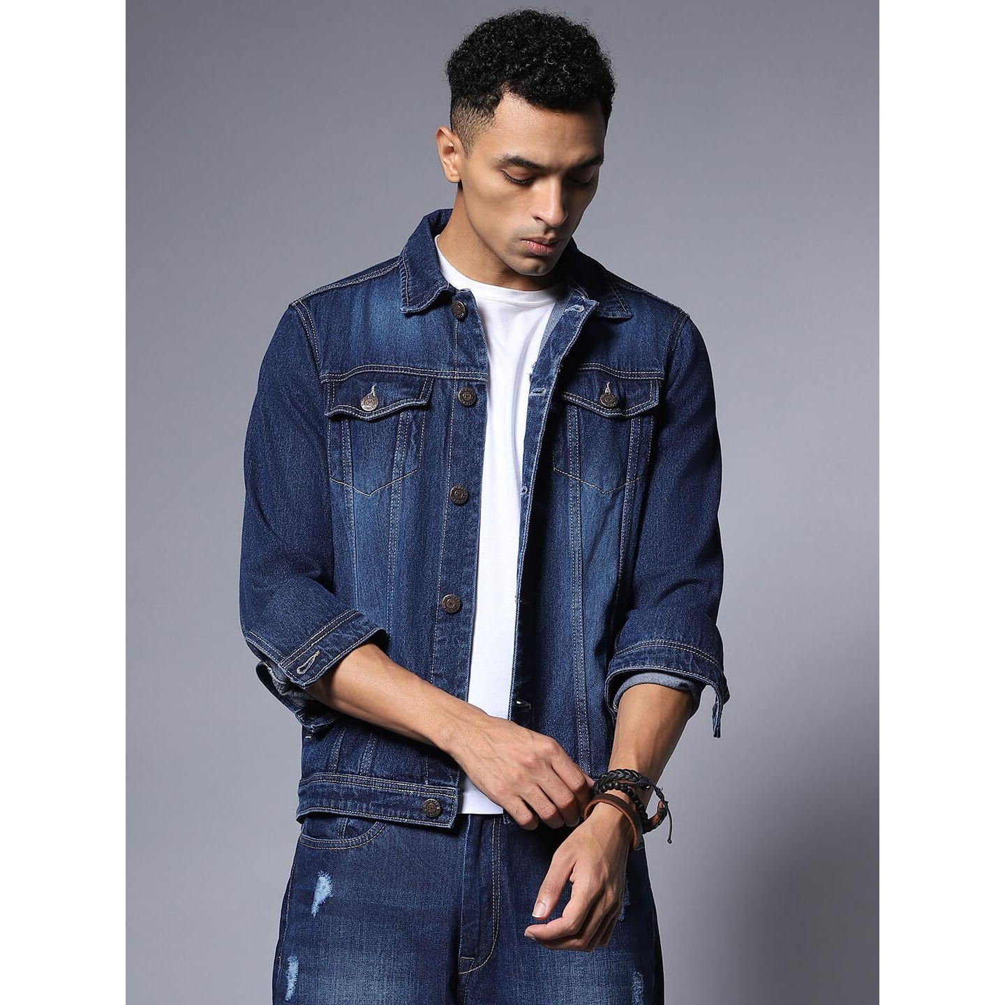 High Star Cotton Men's Biker Standard Length Jacket (Hsjkt805_Blue27