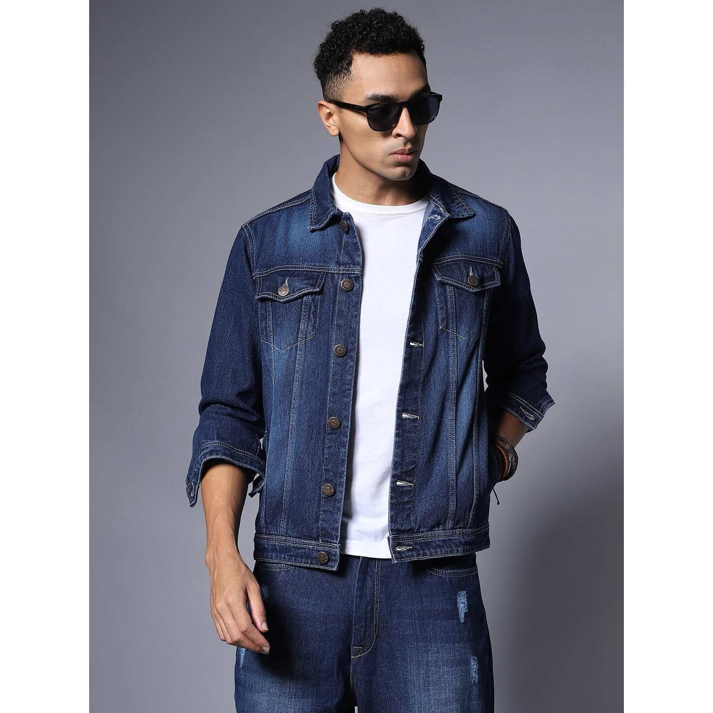 High Star Cotton Men's Biker Standard Length Jacket (Hsjkt805_Blue27