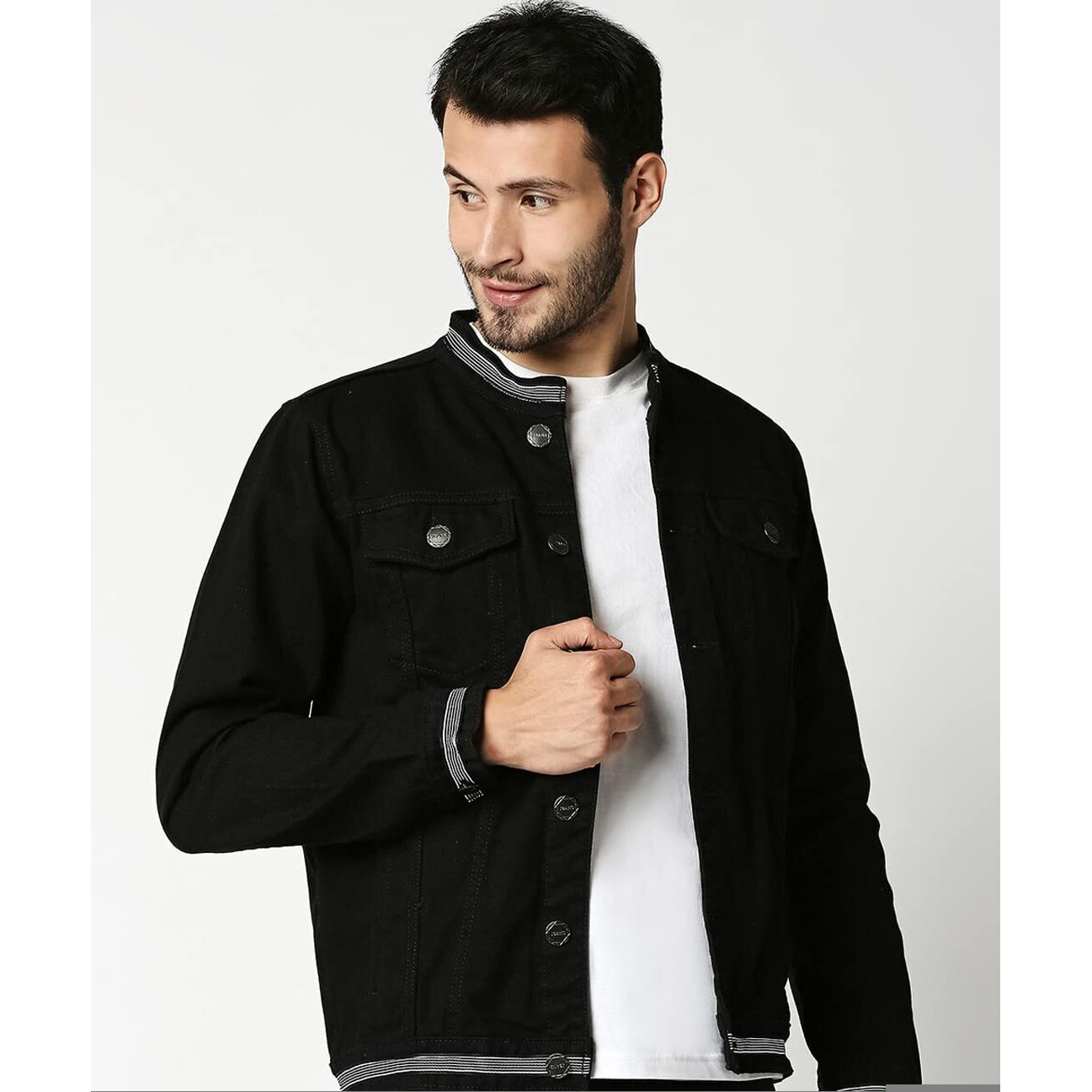 High Star Clothing Men's Denim Standard Length Jacket (Hsjkt1165_D_M_Black)