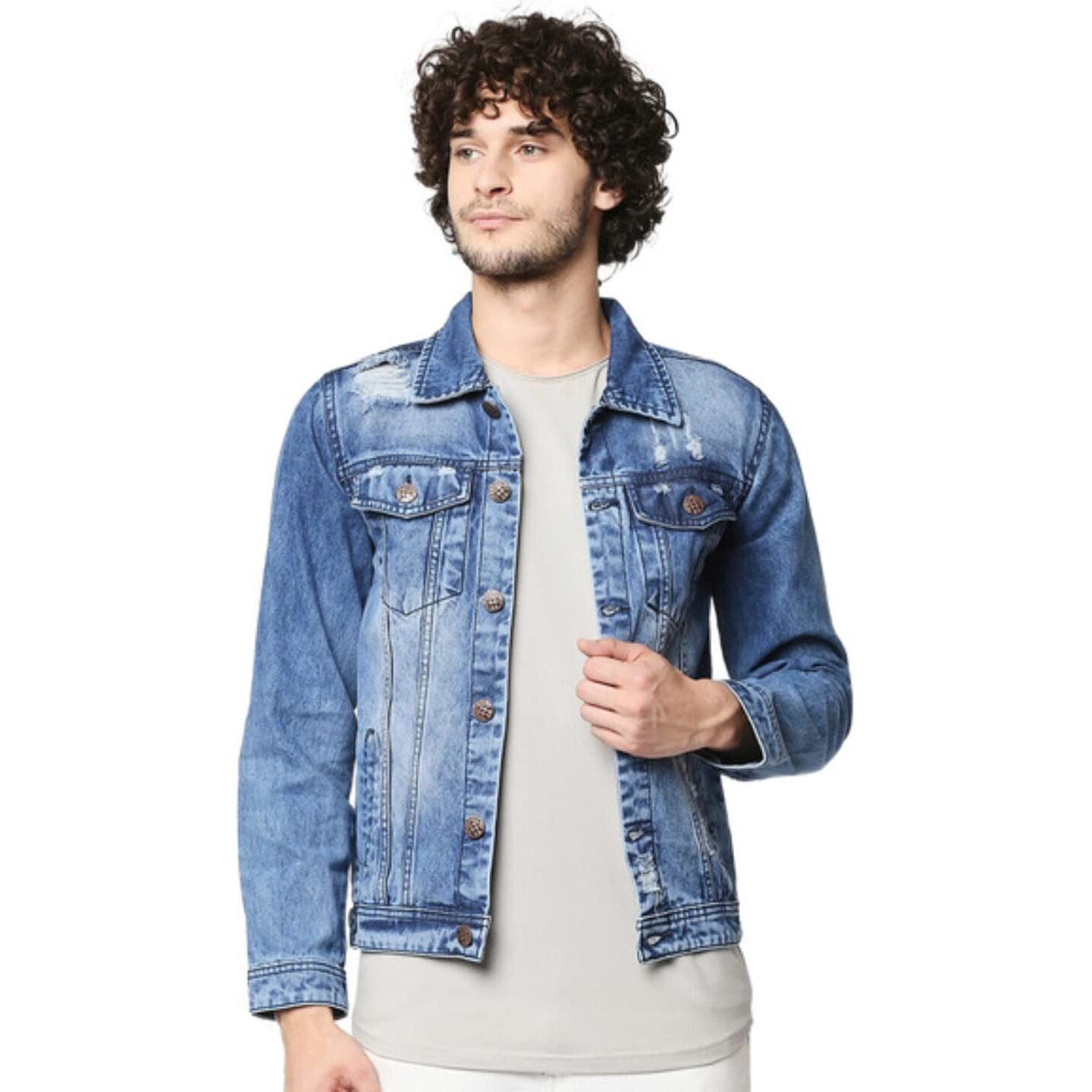 High Star Clothing Men's Standard Length Denim Jacket (Hsjkt1161_D_Small_Blue
