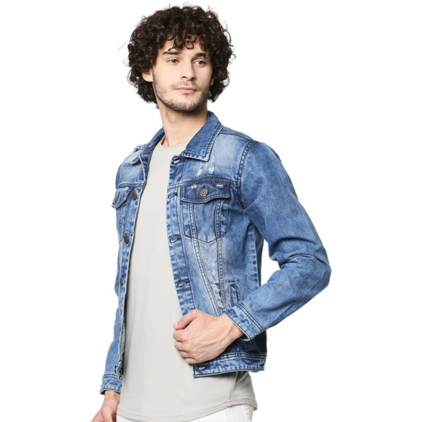 High Star Clothing Men's Standard Length Denim Jacket (Hsjkt1161_D_Small_Blue