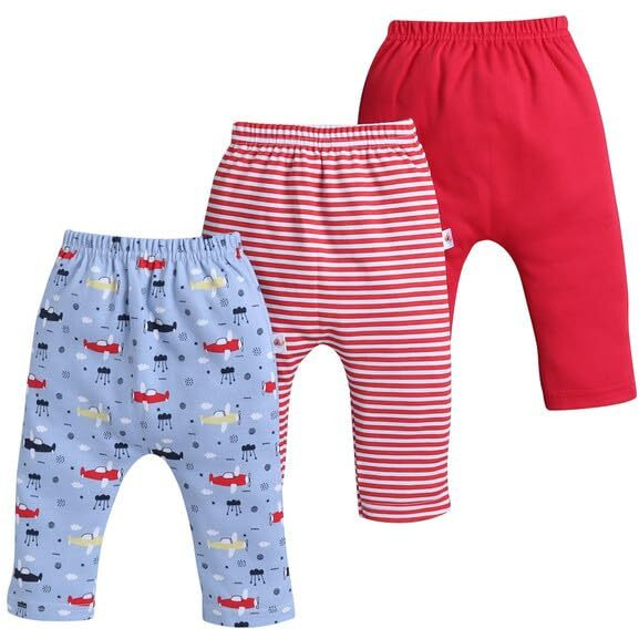 Bumzee Baby Boys Cotton Diaper Pants/Leggings/Pyjamas Sky Blue & Red - 0-3 Months (Peb10429B-Sbl)