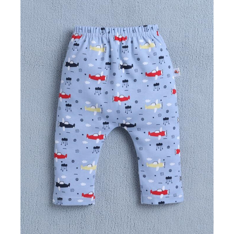 Bumzee Baby Boys Cotton Diaper Pants/Leggings/Pyjamas Sky Blue & Red - 0-3 Months (Peb10429B-Sbl)