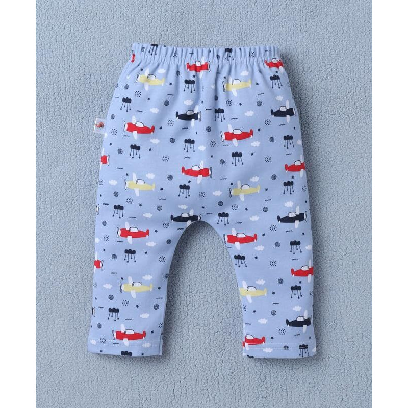 Bumzee Baby Boys Cotton Diaper Pants/Leggings/Pyjamas Sky Blue & Red - 0-3 Months (Peb10429B-Sbl)