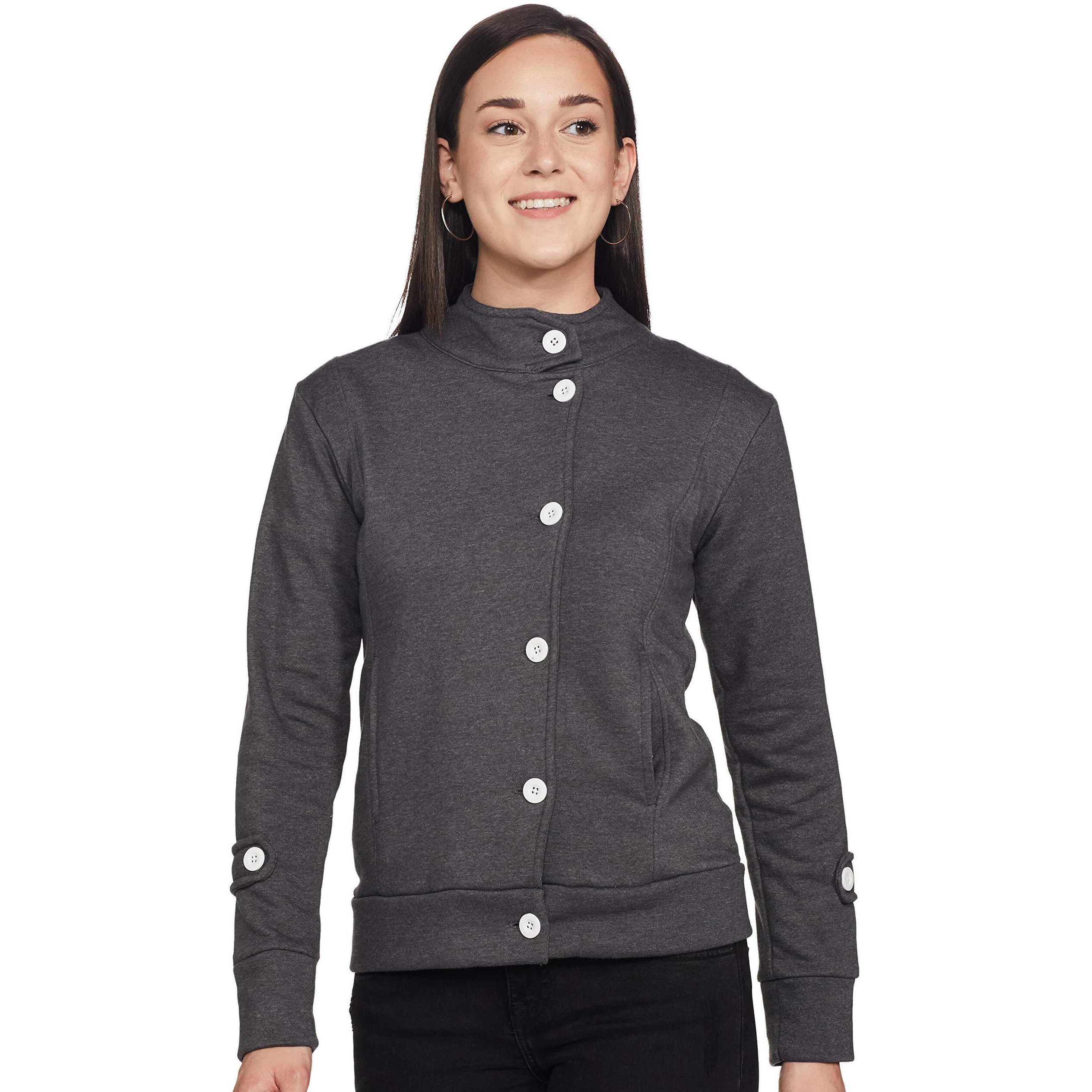 Campus Sutra Full Sleeve Solid Women Jacket(Azw18_Jkhnk_W_Pln_Ch_Az_M) Charcoal