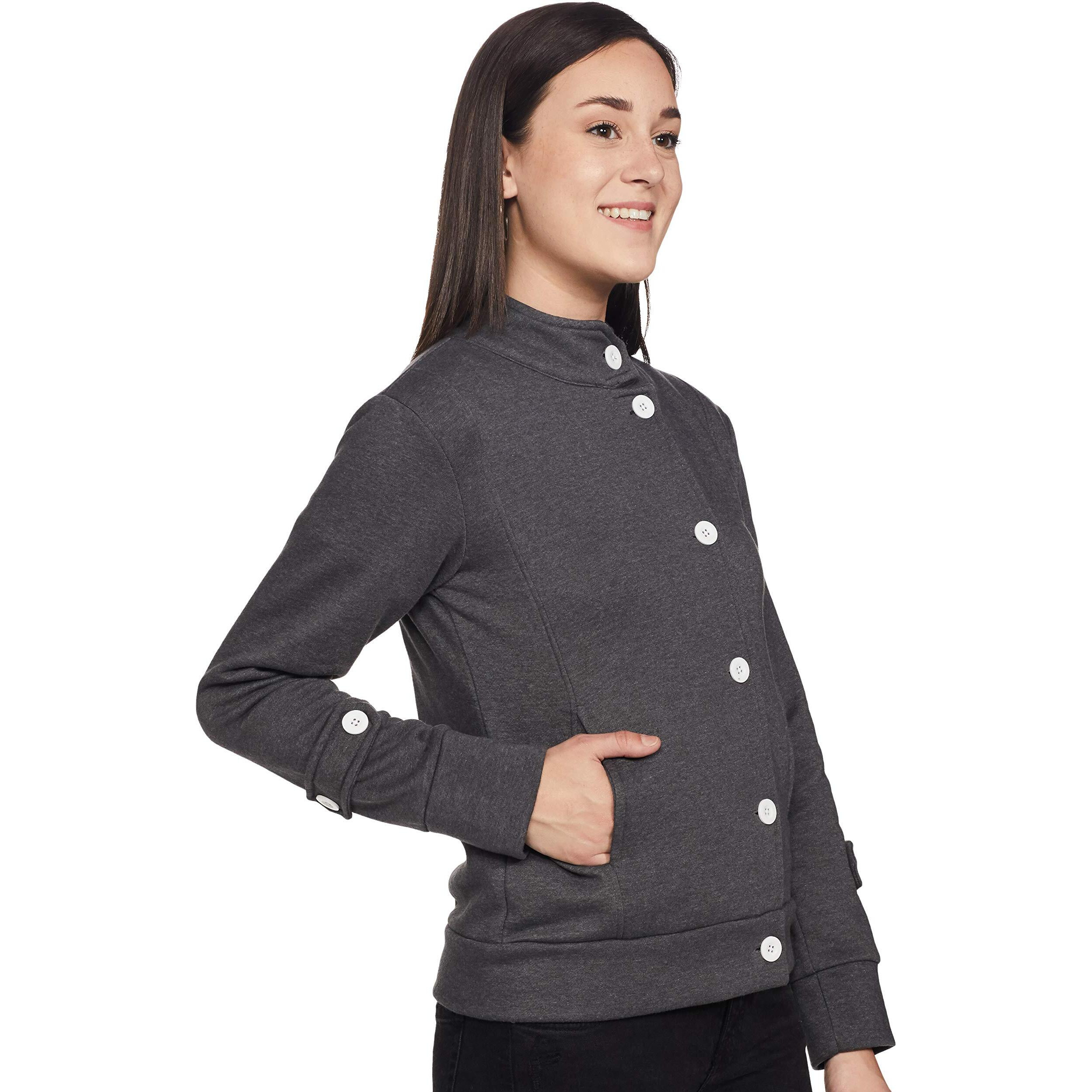 Campus Sutra Full Sleeve Solid Women Jacket(Azw18_Jkhnk_W_Pln_Ch_Az_M) Charcoal